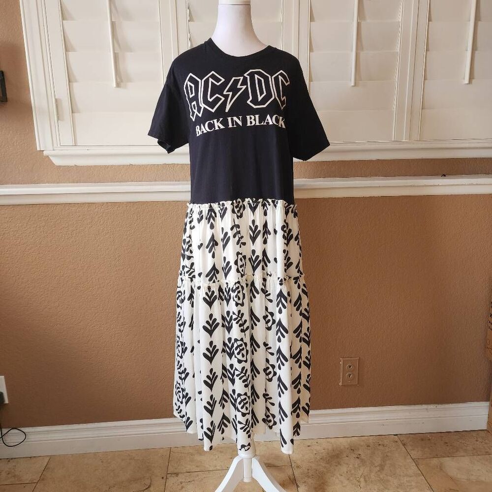 AC/DC Upcycled Tshirt Dress Size Medium